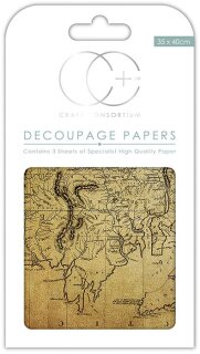 3er Set Decoupage Papier World Map 2 35x40