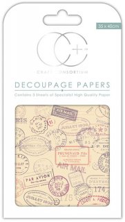 3er Set Decoupage Papier Travel Stamps 35x40