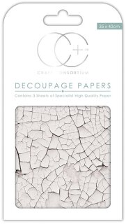 3er Set Decoupage Papier White Crack Texture 35x40 cm