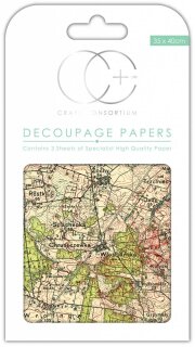 3er Set Decoupage Papier Vintage Map 35x40 cm