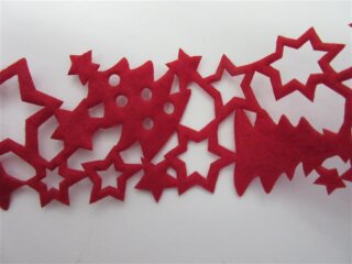 Dekoband mit Sternen und Tannenbäumen, rot aus samtartigem Stoff