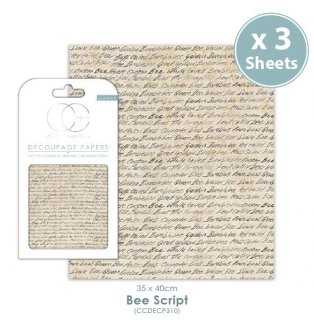 3er Set Decoupage Papier "Bee Skript" 35x40 cm