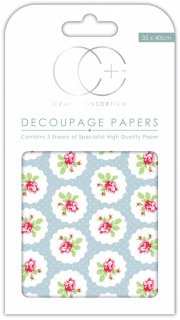 3er Set Decoupage Papier "Rose Dot Repeat" 35x40 cm