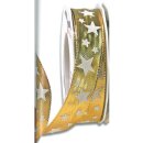 Dekoband Stern-Gold mit Drahtkante 25 mm x 3 m