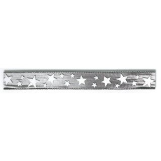 Dekoband Stern-Silber mit Drahtkante 25 mm x 3 m