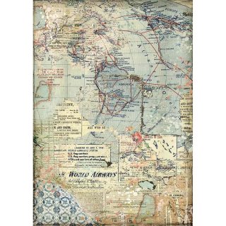 Stamperia Rice Papier  A4 21 x 29,7 cm Landkarte