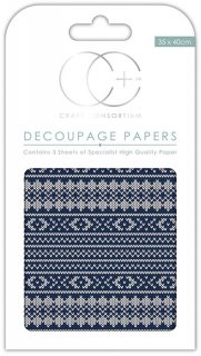 Decoupagepapier Craft Consortium 3er Set Nordic Stitch / Norwegermuster 35x40 cm
