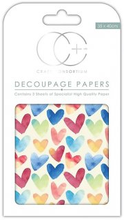 3er Set Decoupage Papier Watercolour Hearts 35x40