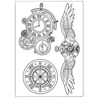 Schablone Stamperia ca A5 14,5 x 21 cm Sir Vagabond Clocks and Wings
