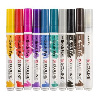 Ecoline Brush Pen Handlettering Set 9 Farbstifte u. 1 Blender