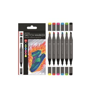 Marabu Sketch Marker Graphix 6er Set Heat