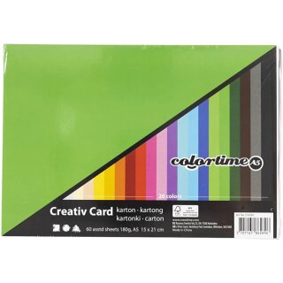 Bastelkarton colortime A5, 300 Blatt farbig sortiert, 180g