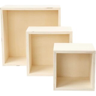 Holz Holzbox 3er Set quadratisch 11+14+20 cm